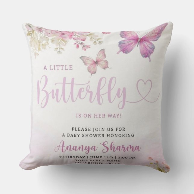 Little Butterfly Baby Shower Throw Pillow (Front)