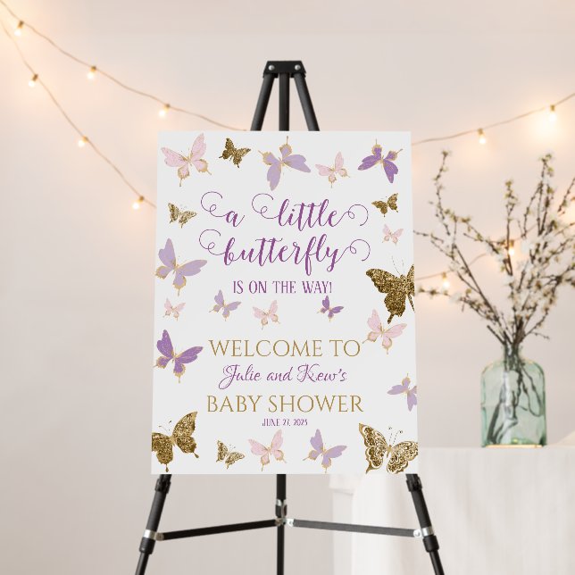 Little Butterfly Baby Shower Welcome Sign (In Situ (Stand))