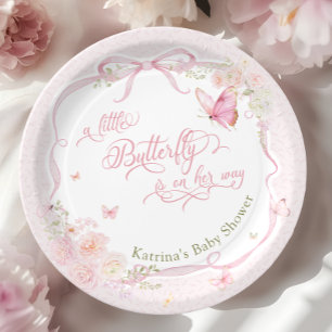 Little Butterfly Bloom Girl Baby Shower Paper Plates
