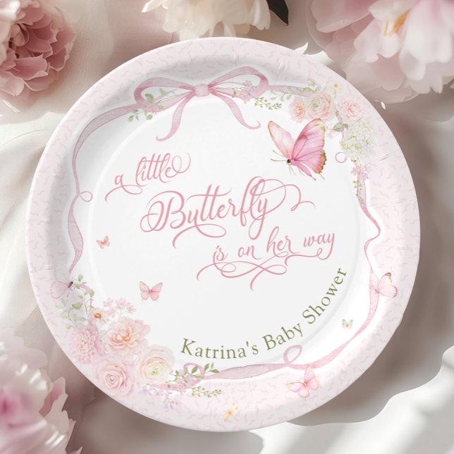 Little Butterfly Bloom Girl Baby Shower Paper Plates (Creator Uploaded)