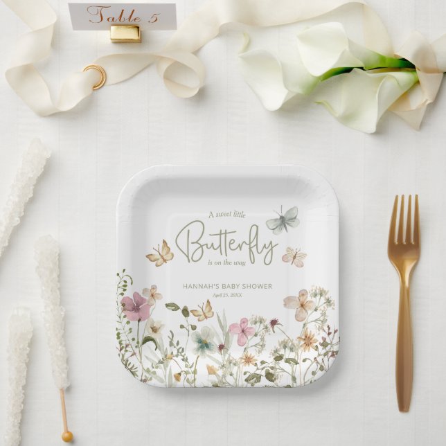 Little Butterfly Boho Baby Shower Paper Plates (Wedding)