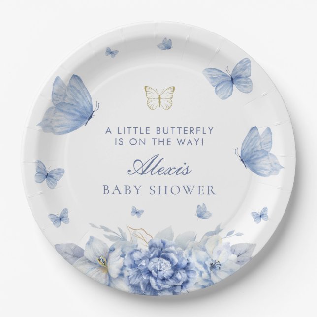 Little Butterfly Boy Baby Shower Paper Plates (Front)