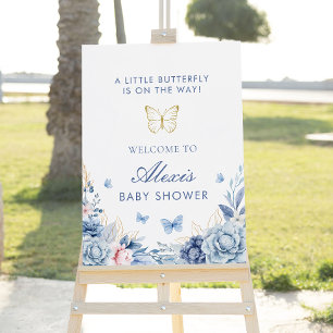 Little Butterfly Boy Baby Shower Welcome Sign