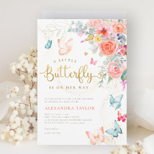 Little Butterfly Bright Floral Baby Girl Shower Invitation