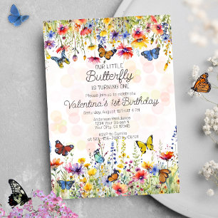 Little Butterfly Colorful Wildflowers Birthday Invitation