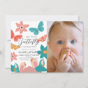 Little Butterfly Crystal 1st Birthday Photo Invitation