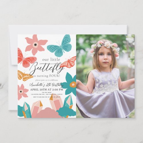 Little Butterfly Crystal Girl Birthday Photo Invitation