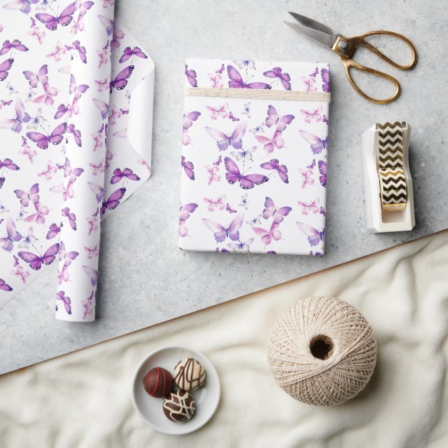 Little Butterfly Cute Pink Purple Birthday Party  Wrapping Paper (Crafts)