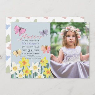 Little Butterfly Daffodil Girl Birthday Photo Invitation