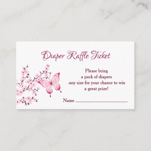 Little Butterfly Diaper Raffle Ticket Enclosure Card