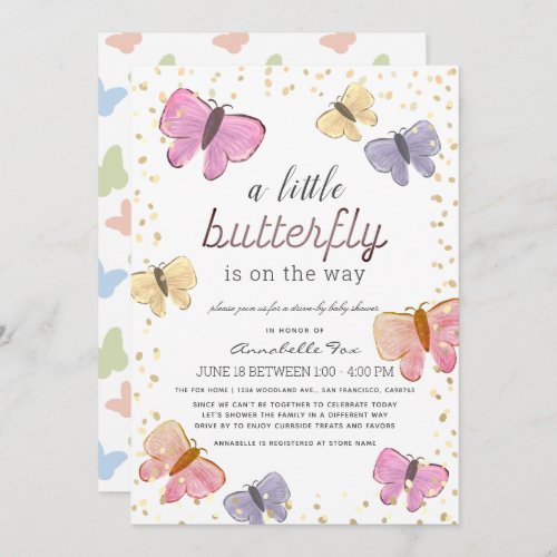 Little Butterfly Drive_by Baby Shower Invitation