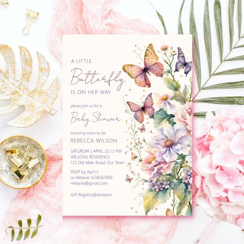 Little butterfly enchanted garden baby shower invitation