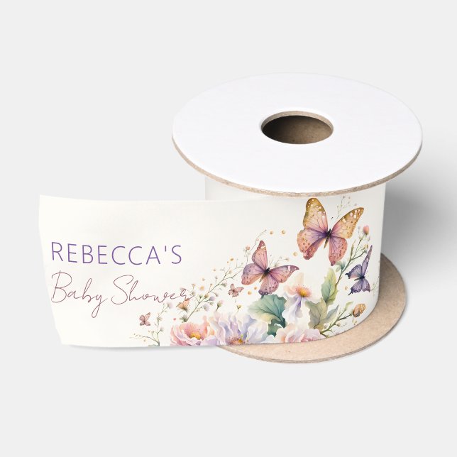 Little butterfly enchanted garden baby shower satin ribbon (Spool)