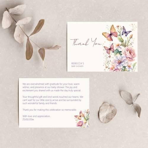 Little butterfly enchanted garden baby shower thank you card