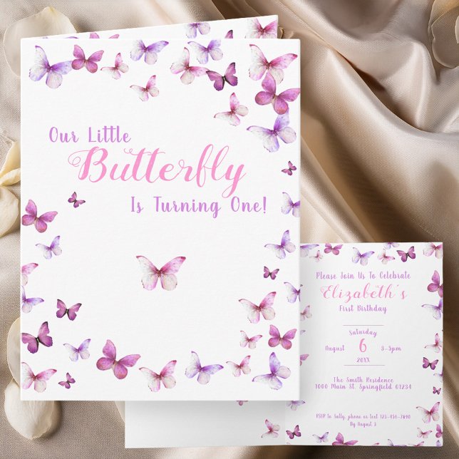 Little Butterfly First Birthday Girl Pink  Invitation (Creator Uploaded)