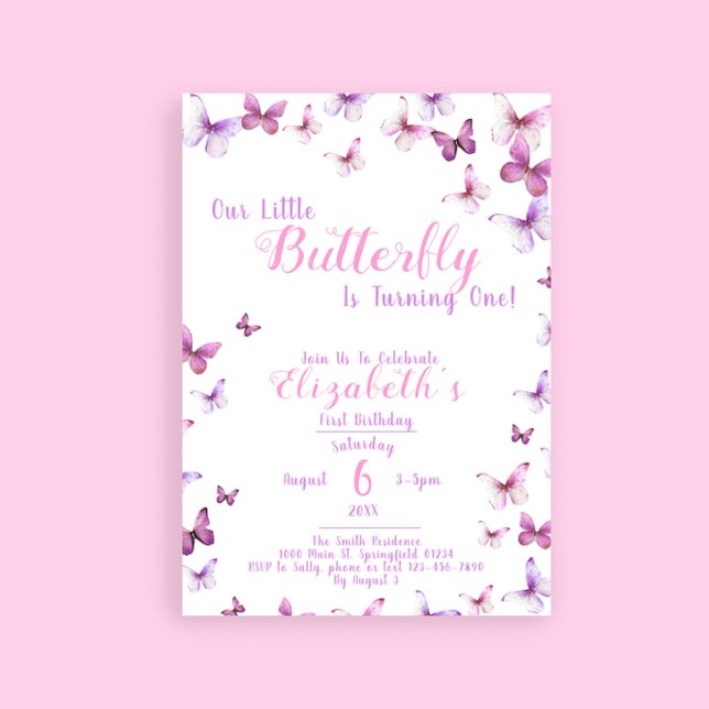 Little Butterfly First Birthday Pink Girl  Invitation (Creator Uploaded)
