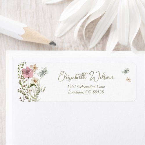 Little Butterfly Floral Baby Shower Return Address Label