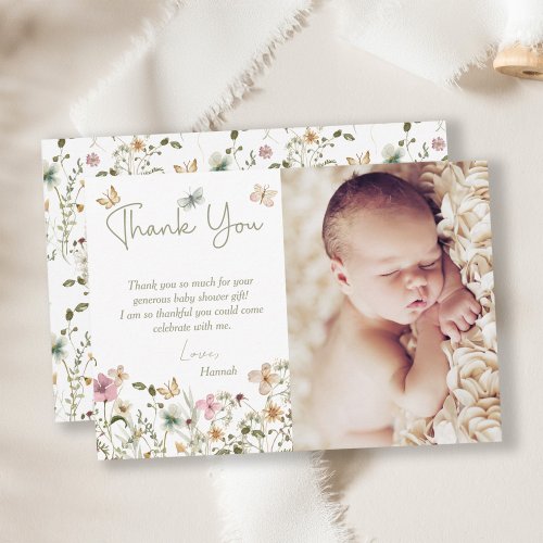 Little Butterfly Floral Baby Shower  Thank You Card