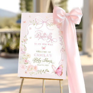 Little Butterfly Floral Girl Baby Shower Welcome  Foam Board