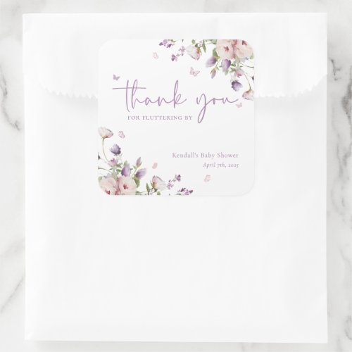 Little Butterfly Garden Baby Shower Thank You Square Sticker