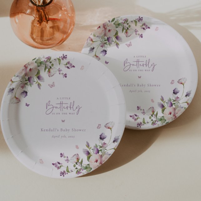 Little Butterfly Garden Floral Baby Shower Paper Plates (Creator Uploaded)