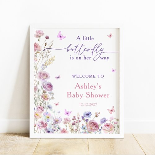 Little Butterfly Garden Girl Baby Shower Welcome  Poster