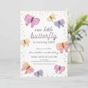 Little Butterfly Girl 1st Birthday Invitation | Zazzle