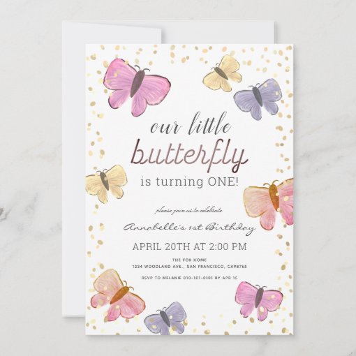 Little Butterfly Girl 1st Birthday Invitation | Zazzle