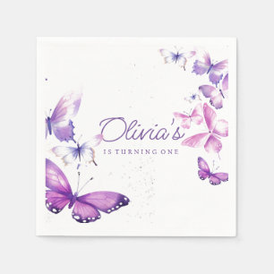 Little Butterfly Girl 1st Birthday Party Napkins
