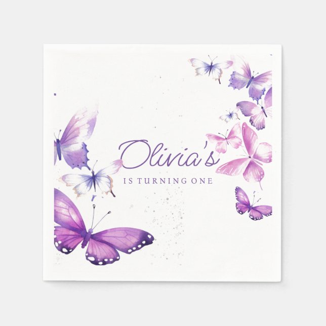 Little Butterfly Girl 1st Birthday Party  Napkins (Front)