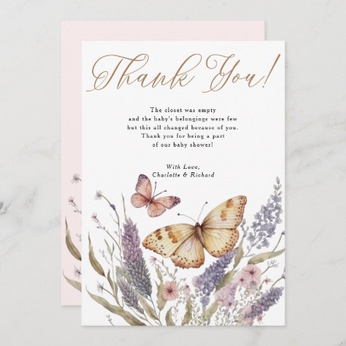 Little Butterfly Girl Baby Shower Thank You Card