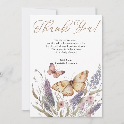 Little Butterfly Girl Baby Shower Thank You Card | Zazzle