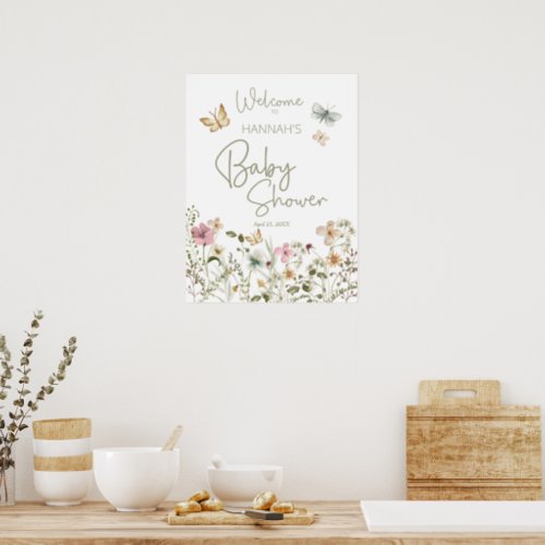 Little Butterfly Girl Baby Shower Welcome Sign