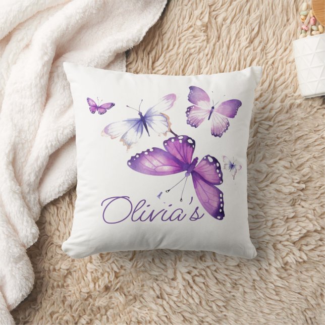 Little Butterfly Girls Name 1st Birthday Party  Throw Pillow (Blanket)
