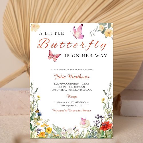 Little Butterfly Is On Her Way Floral Baby Shower Invitation
