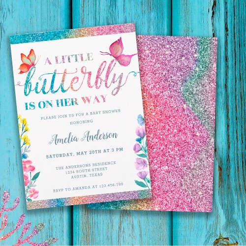 Little Butterfly Is On Her Way Floral Baby Shower Invitation