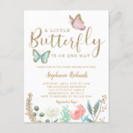 Little Butterfly Is On Her Way Gold Baby Shower Invitation Postcard