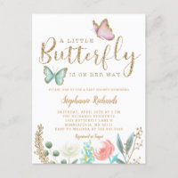 Little Butterfly Is On Her Way Gold Baby Shower Invitation Postcard