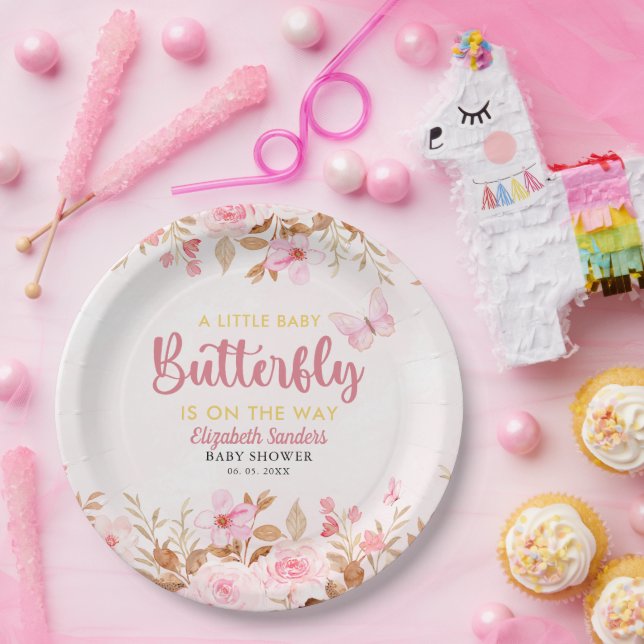 Little Butterfly is on the Way, Baby Shower Girl Paper Plates (Party)
