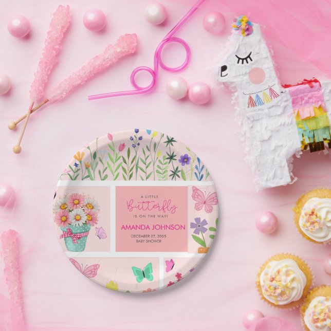 Little Butterfly is on the way Cute Whimsical  Paper Plates (Party)