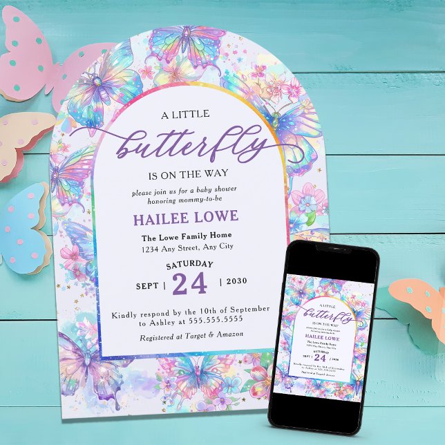 Little Butterfly Is On The Way Purple Baby Shower Invitation (Creator Uploaded)