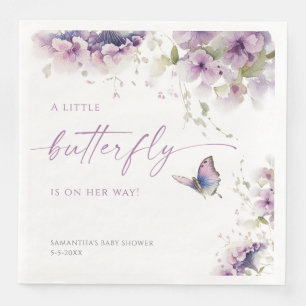 Little butterfly is on the way purple baby shower paper dinner napkins