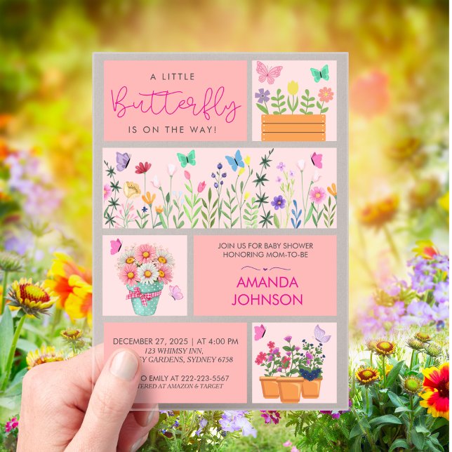 Little Butterfly is onher way Cute Whimsical Pink  Acrylic Invitations (Creator Uploaded)