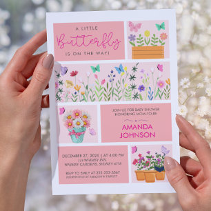 Little Butterfly is onher way Cute Whimsical Pink Invitation