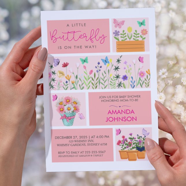 Little Butterfly is onher way Cute Whimsical Pink  Invitation (Creator Uploaded)