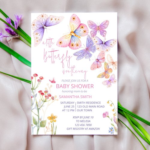 Little butterfly meadow wildflowers baby shower invitation