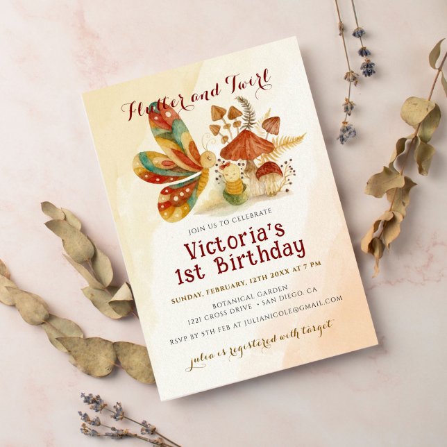 Little Butterfly Mushroom Wild Flower Birthday Invitation (Creator Uploaded)