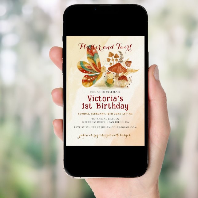 Little Butterfly Mushroom Wild Flower Birthday Invitation (Front Digital)