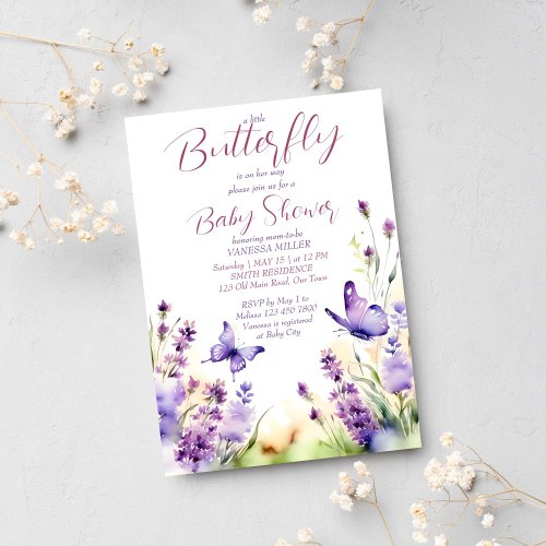 Little butterfly pastel lavender lilac baby shower invitation