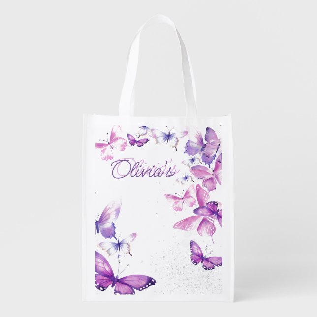 Little Butterfly Personalized Gift Cute Grocery Bag (Front)
